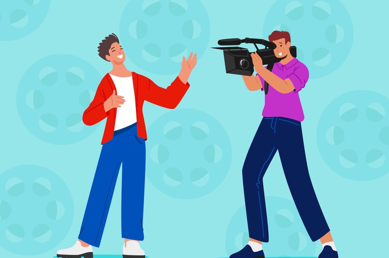 a videographer from an event management team recording another person for a virtual event