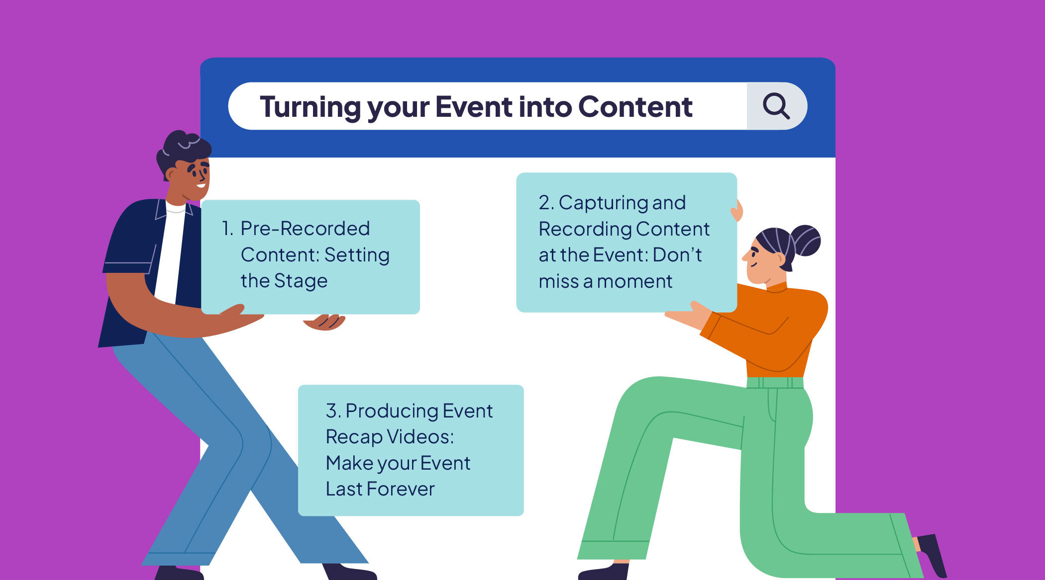 one man and one woman sharing event content ideas
