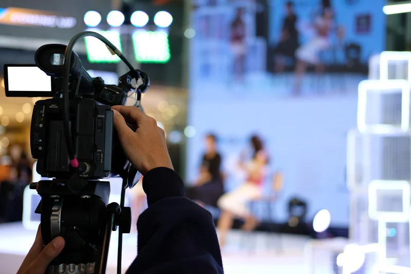 Video camera filming stage
