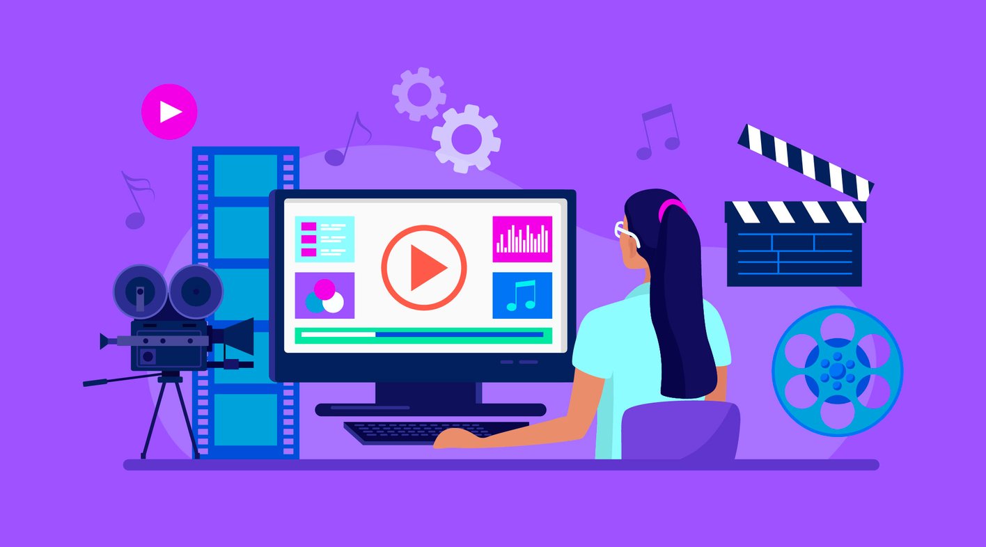 person working on video projects and corporate videos at her desk