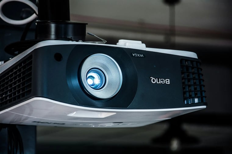 Professional event projector mounted for a conference general session