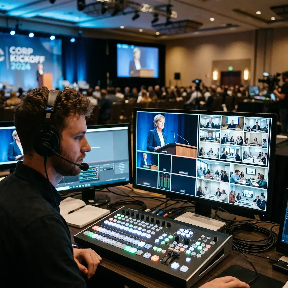 Live streaming a company kickoff to remote employees and multiple offices